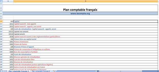 plan comptable excel