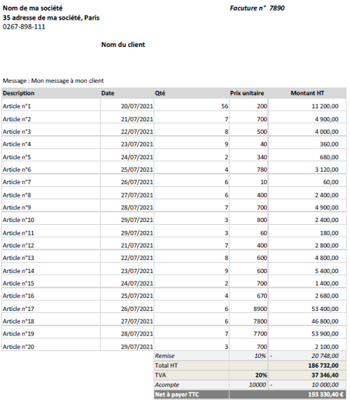 Facture excel